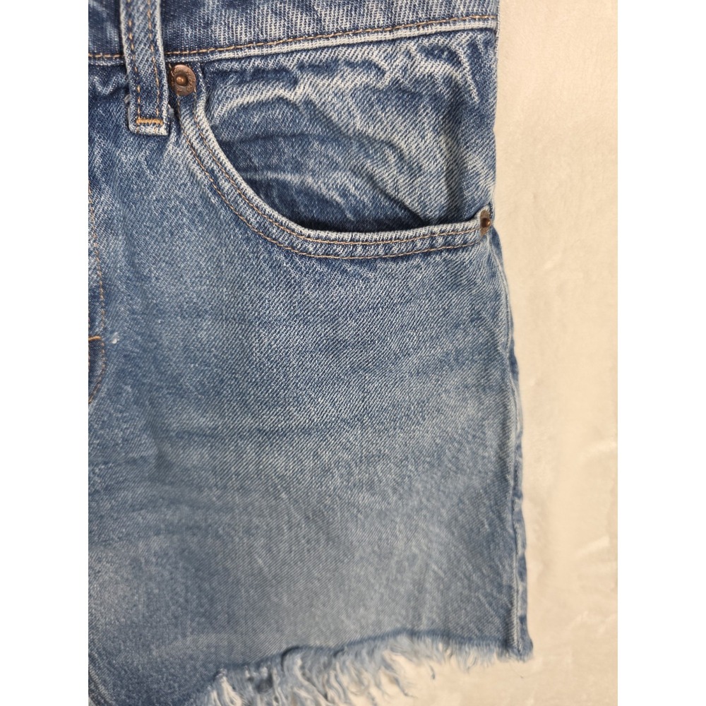 Free People We The Free Denim Mini Skirt 26 High Rise Raw Frayed Hem Blue Jean - Picture 4 of 11